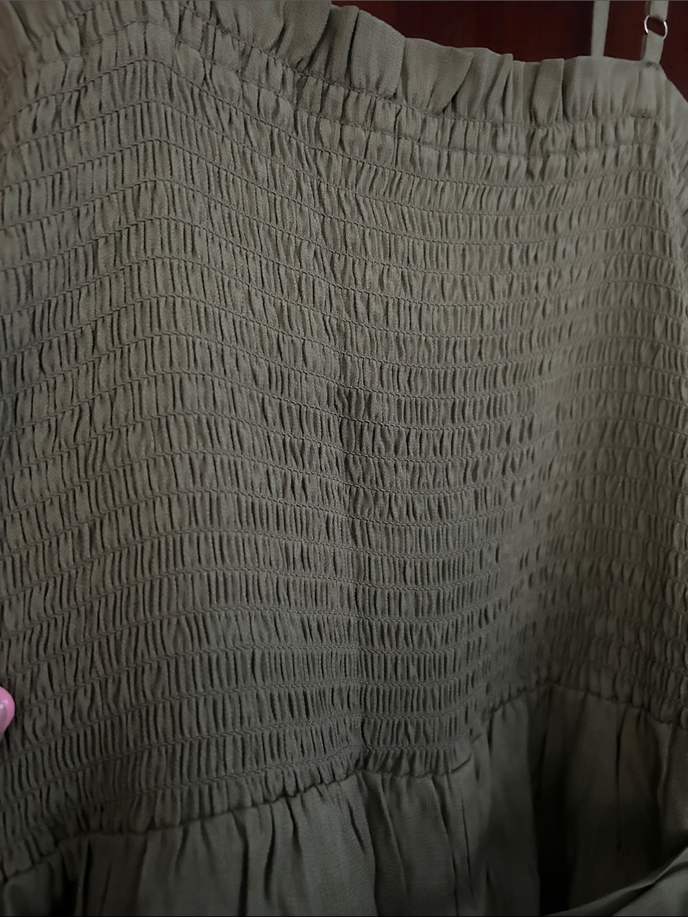 Smocked Button Front Maxi Jumpsuit in Olive - Picture 4 of 4